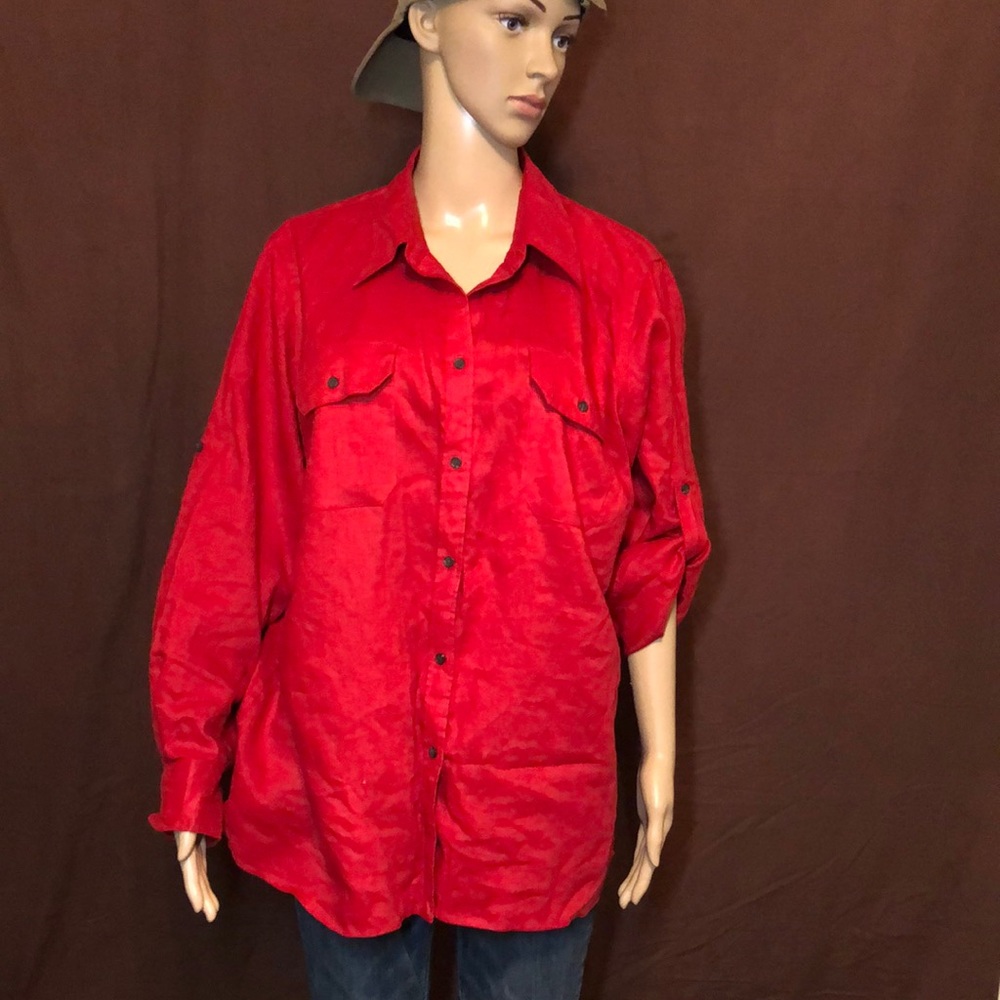 Red Button-Up Blouse
